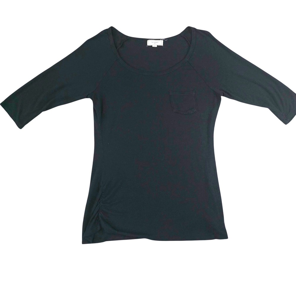 No Comment Womens Size XL Black Ruched Side Pocket Tee 3/4 Sleeve Raglan Top